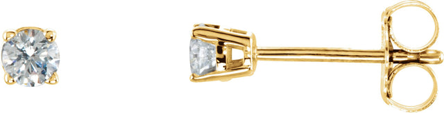 14K Gold Natural Diamond Round 4-Prong Stud Earrings – 3-3.4mm Stones - Yellow Gold