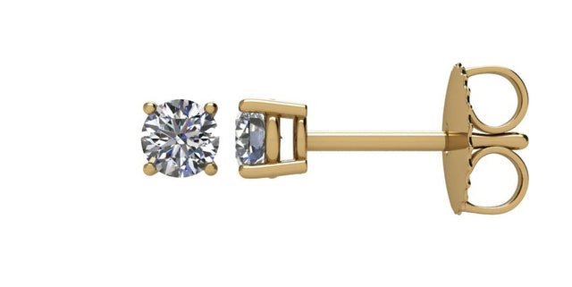 14K Gold Natural Diamond Round 4-Prong Stud Earrings – 3-3.4mm Stones - Yellow Gold