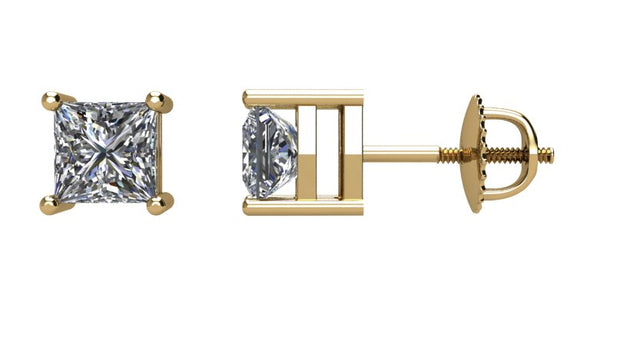 14K Gold Natural Diamond Square 4-Prong Stud Earrings – 2.75x2.75mm - Yellow Gold