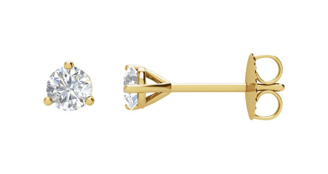 14K Gold Natural Diamond Round 3-Prong Cocktail-Style Stud Earrings – up to 1 1/2 CTW - Yellow Gold