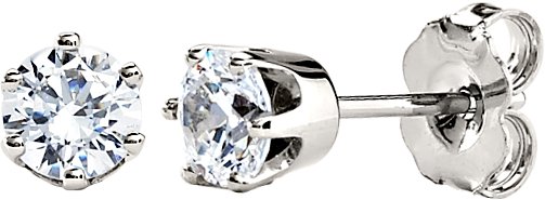 14K Gold Natural Diamond Round 6-Prong Stud Earrings – 3-6.3mm Stones - White Gold