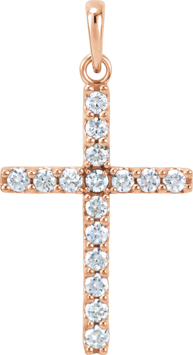 14K Gold Round Lab-Grown Diamond Accented Cross Necklace or Pendant - Rose Gold