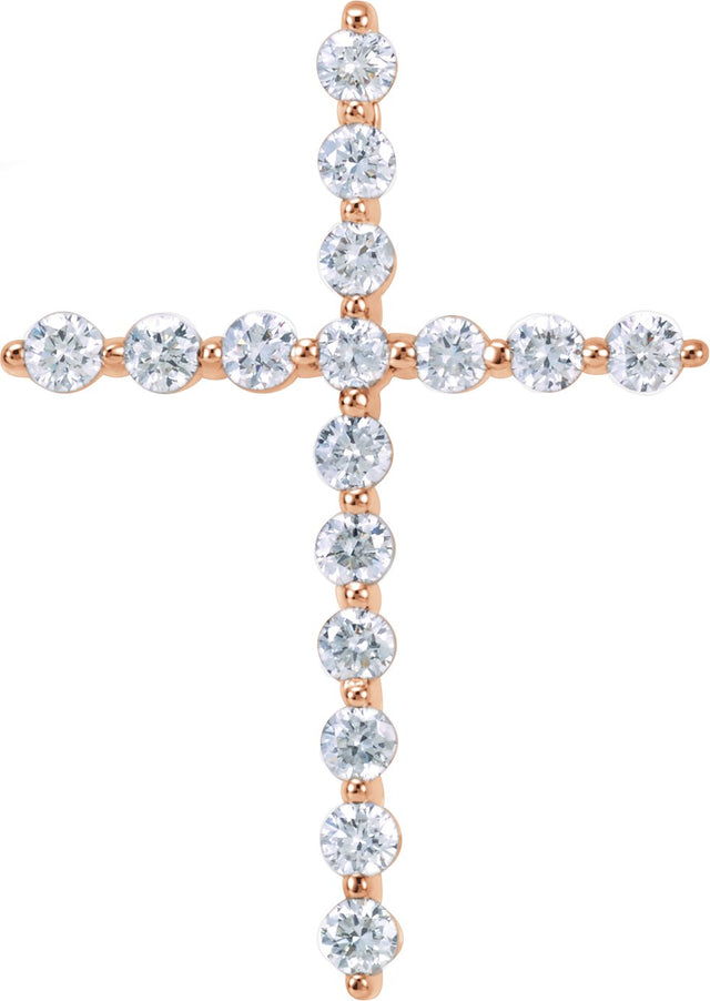 14K Gold Round Lab-Grown Diamond Cross Necklace or Pendant - Rose Gold