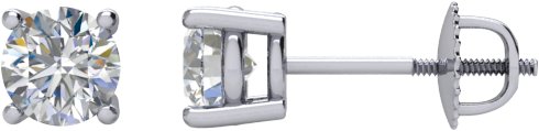 14K Gold Natural Diamond Round 4-Prong Stud Earrings – 3.9-5.75mm Stones - White Gold