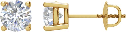 14K Gold Natural Diamond Round 4-Prong Stud Earrings – 3.9-5.75mm Stones - Yellow Gold