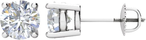 14K Gold Natural Diamond Round 4-Prong Stud Earrings – 3.9-5.75mm Stones - White Gold
