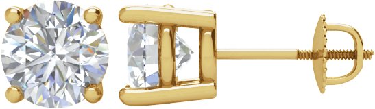 14K Gold Natural Diamond Round 4-Prong Stud Earrings – 3.9-5.75mm Stones - Yellow Gold
