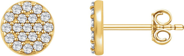 14K Gold Round Natural Diamond Cluster Earrings II - Yellow Gold