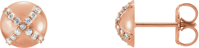 14K Gold Round Natural Diamond Accented Stud Earrings - Rose Gold
