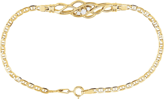 14K Gold Round Natural Diamond Accented Anchor Bracelet