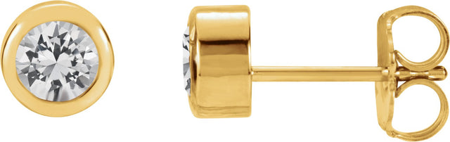 14K Gold Natural White Sapphire Round Bezel-Set Birthstone Stud Earrings - Yellow Gold