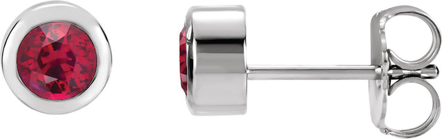 Platinum Lab-Grown Ruby Round Bezel-Set Birthstone Stud Earrings