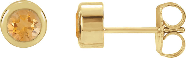 14K Gold Natural Citrine Round Bezel-Set Birthstone Stud Earrings - Yellow Gold