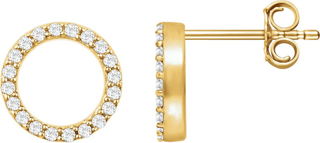 14K Gold Round Natural Diamond Circle Earrings - Yellow Gold