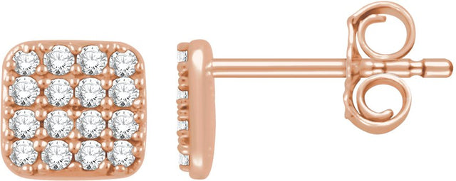 14K Gold Round Natural Diamond Cluster Earrings IV - Rose Gold