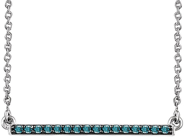 14K Gold Round Natural Blue Diamond Bar Necklace