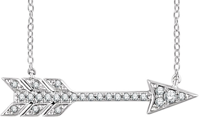 14K Gold Round Natural Diamond Arrow Necklace - White Gold