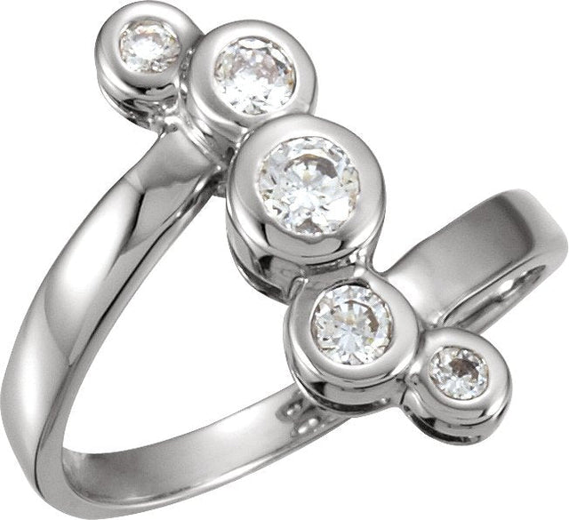 14K Gold Round Natural Diamond Bezel-Set Right Hand Ring - White Gold