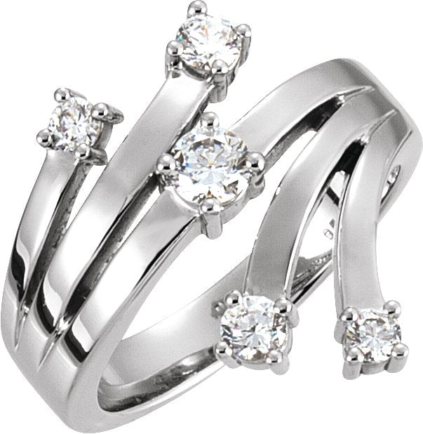 14K Gold Round Natural Diamond Accented Right Hand Ring – 3mm Stones