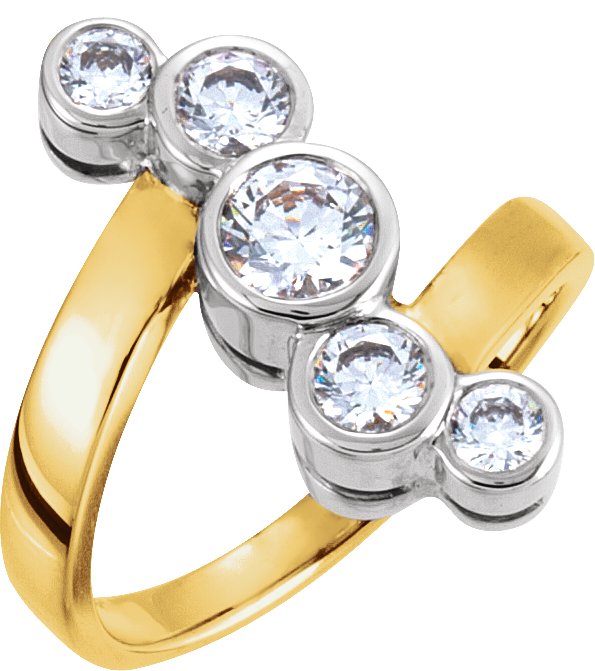 14K Gold Round Natural Diamond Bezel-Set Right Hand Ring - Two-Tone