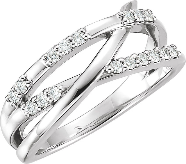 14K Gold Round Natural Diamond Criss-Cross Ring – 1.5mm Stones - White Gold
