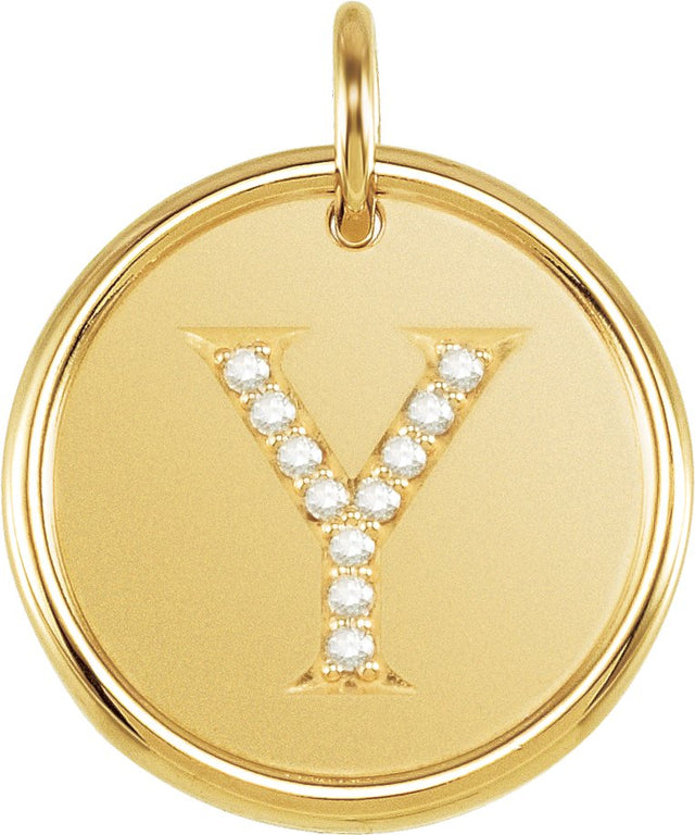 14K Gold Round Natural Diamond Posh Mommy® Initial Necklace or Pendant - Yellow Gold