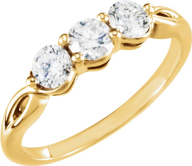 14K Gold Round Natural Diamond Three-Stone Ring – 2.8-4.4mm Stones - Yellow Gold