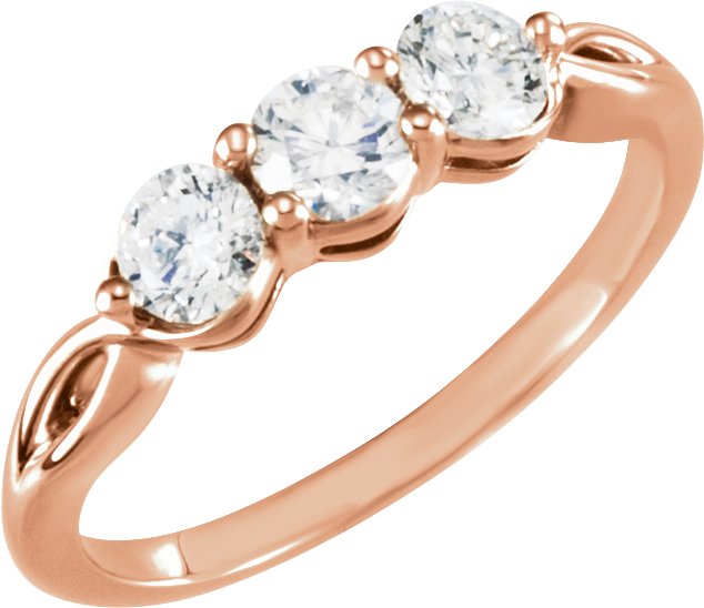 14K Gold Round Natural Diamond Three-Stone Ring – 2.8-4.4mm Stones - Rose Gold