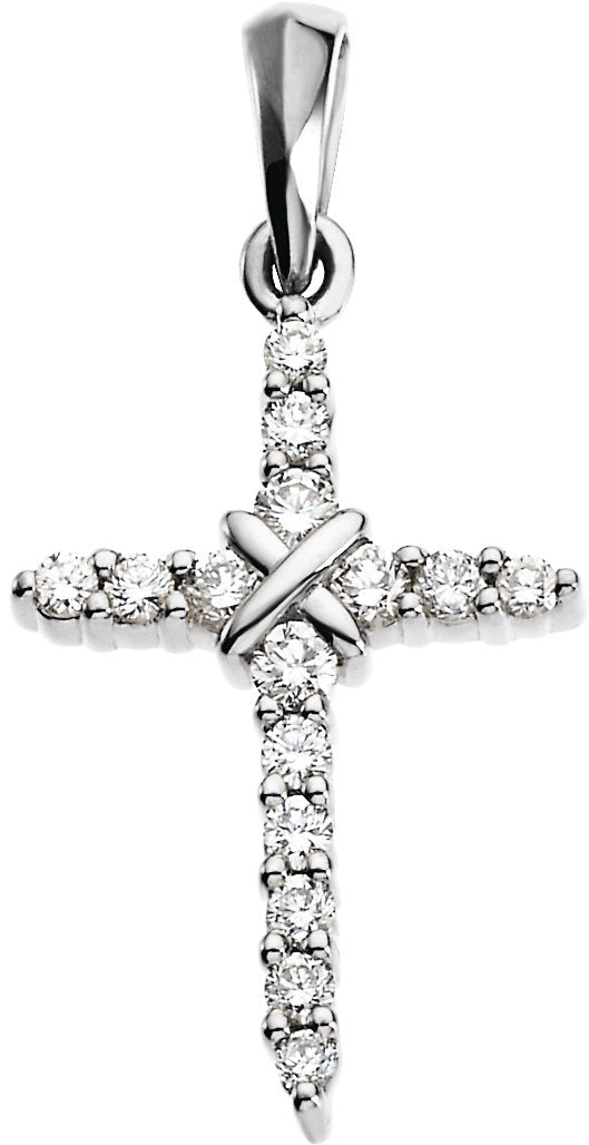14K Gold Round Natural Diamond Accented Cross Pendant – 1/5 CTW - White Gold
