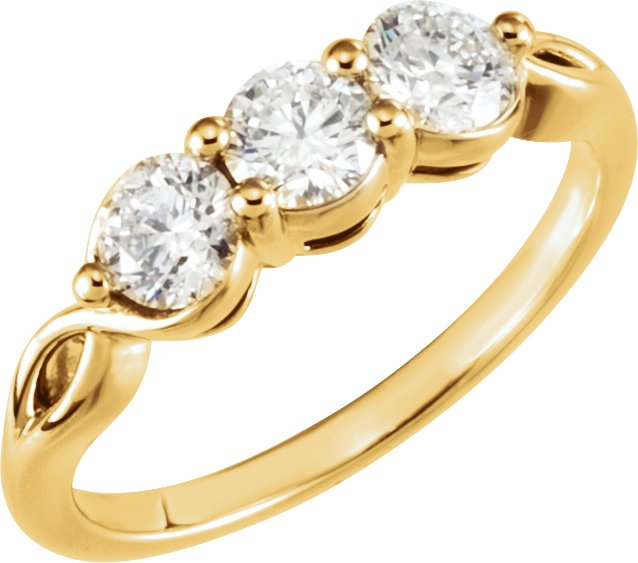 14K Gold Round Natural Diamond Three-Stone Ring – 2.8-4.4mm Stones - Yellow Gold