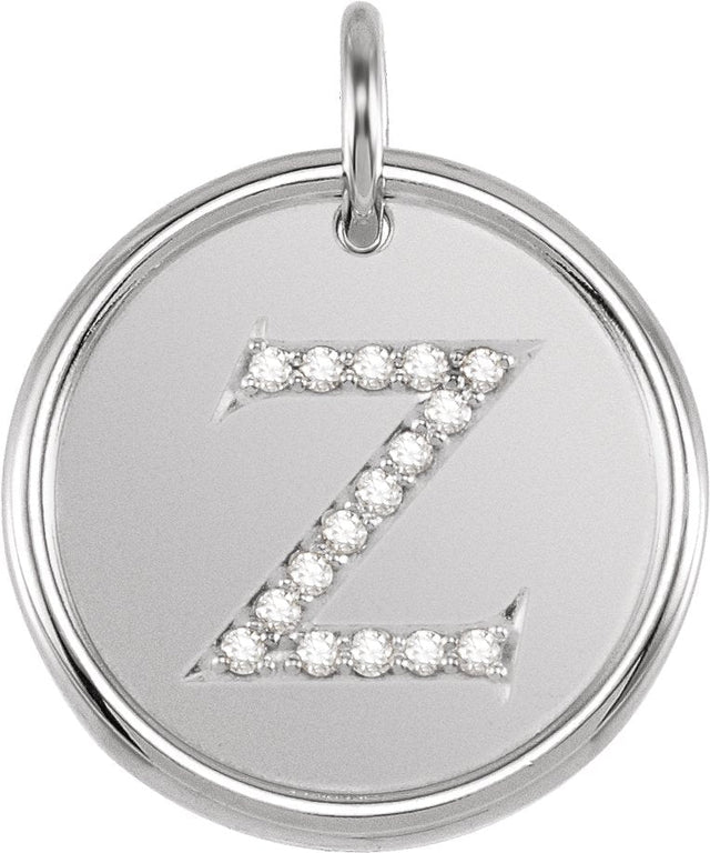14K Gold Round Natural Diamond Posh Mommy® Initial Necklace or Pendant - White Gold