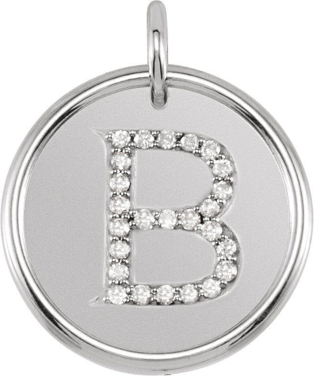 14K Gold Round Natural Diamond Posh Mommy® Initial Necklace or Pendant - White Gold