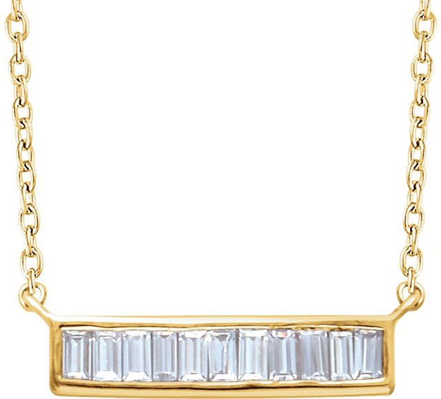14K Gold Straight Baguette Natural Diamond Baguette Bar Necklace - Yellow Gold
