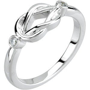 14K Gold Round Natural Diamond Accented Knot Ring – 2mm Stones - White Gold