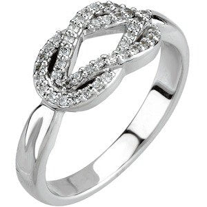 14K Gold Round Natural Diamond Accented Knot Ring III - White Gold