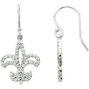 14K Gold Round Natural Diamond Fleur-de-lis Earrings - White Gold