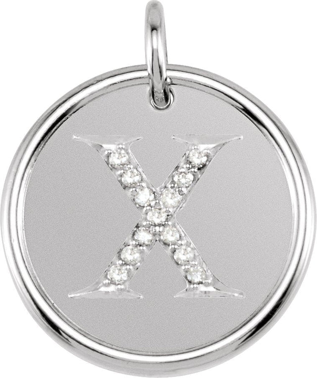 14K Gold Round Natural Diamond Posh Mommy® Initial Necklace or Pendant - White Gold