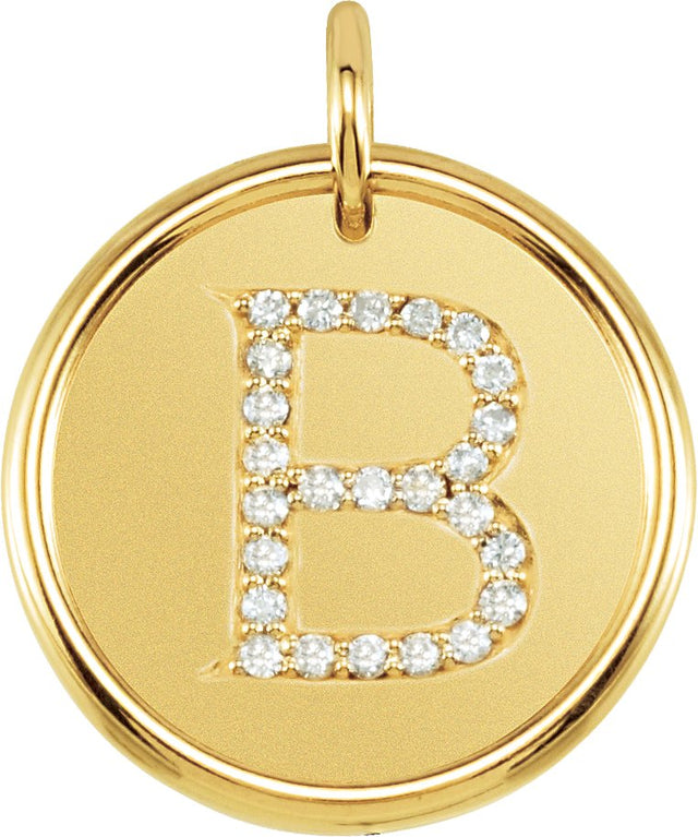 14K Gold Round Natural Diamond Posh Mommy® Initial Necklace or Pendant - Yellow Gold