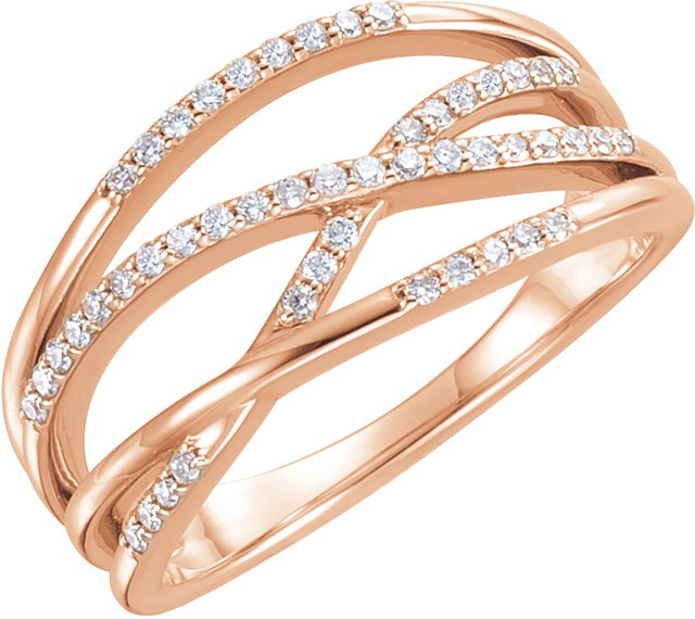 14K Gold Round Natural Diamond Criss-Cross Ring - Rose Gold
