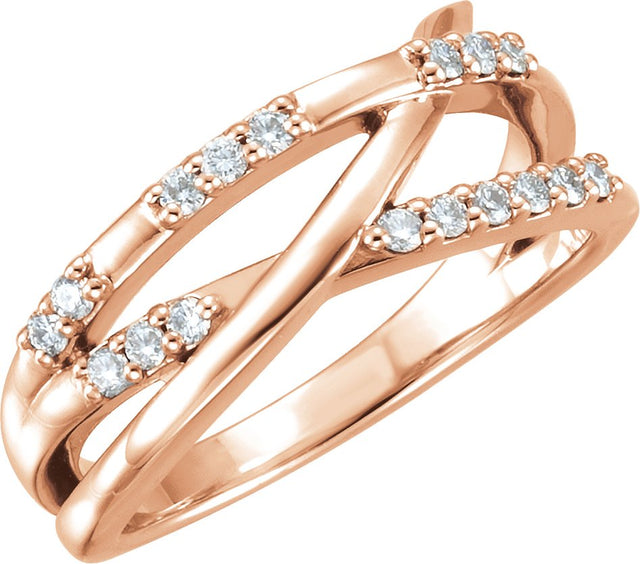 14K Gold Round Natural Diamond Criss-Cross Ring – 1.5mm Stones - Rose Gold