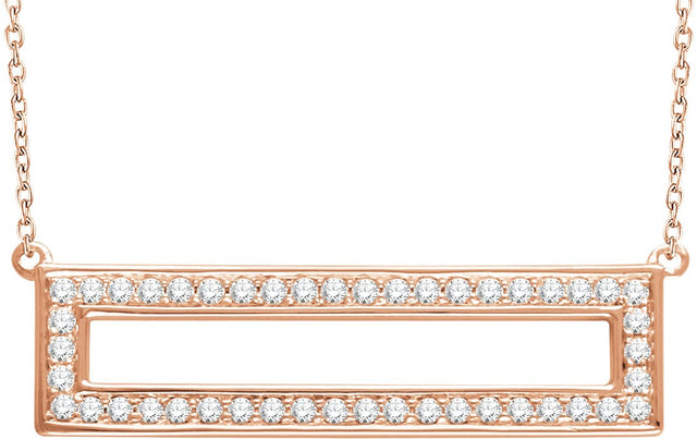 14K Gold Round Natural Diamond Rectangle Bar Necklace - Rose Gold