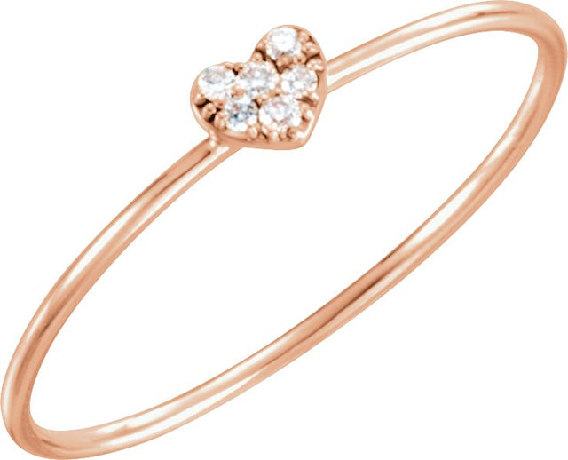 14K Gold Round Natural Diamond Petite Heart Cluster Ring - Rose Gold