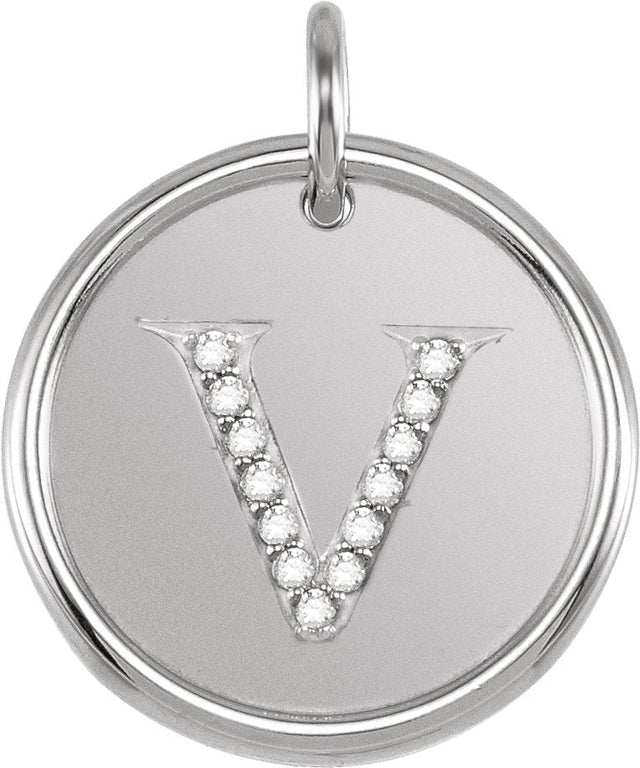14K Gold Round Natural Diamond Posh Mommy® Initial Necklace or Pendant - White Gold