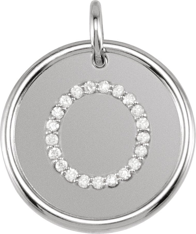 14K Gold Round Natural Diamond Posh Mommy® Initial Necklace or Pendant - White Gold