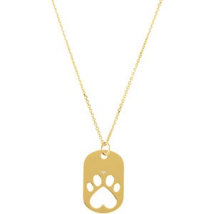 14K Gold Round Natural Diamond Our Cause for Paws™ Dog Tag Necklace - Yellow Gold