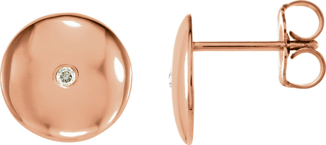 14K Gold Round Natural Diamond Domed Circle Earrings - Rose Gold