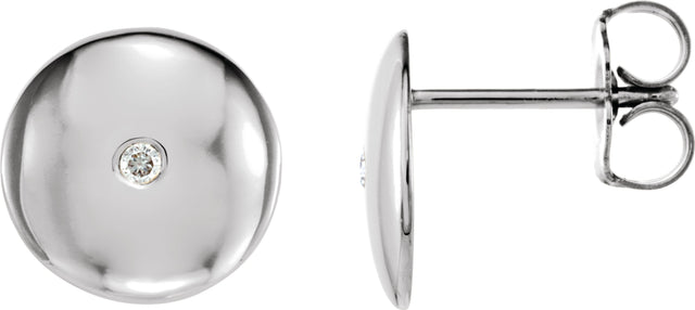 14K Gold Round Natural Diamond Domed Circle Earrings - White Gold