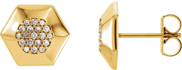 14K Gold Round Natural Diamond Geometric Cluster Earrings - Yellow Gold