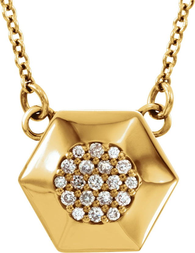 14K Gold Round Natural Diamond Geometric Cluster Necklace - Yellow Gold