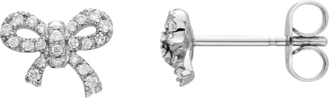 14K Gold Round Natural Diamond Bow Earrings - White Gold
